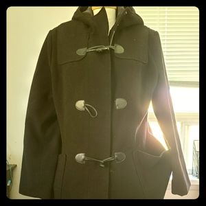 Woman Black Pea coat Jacket with Hood
